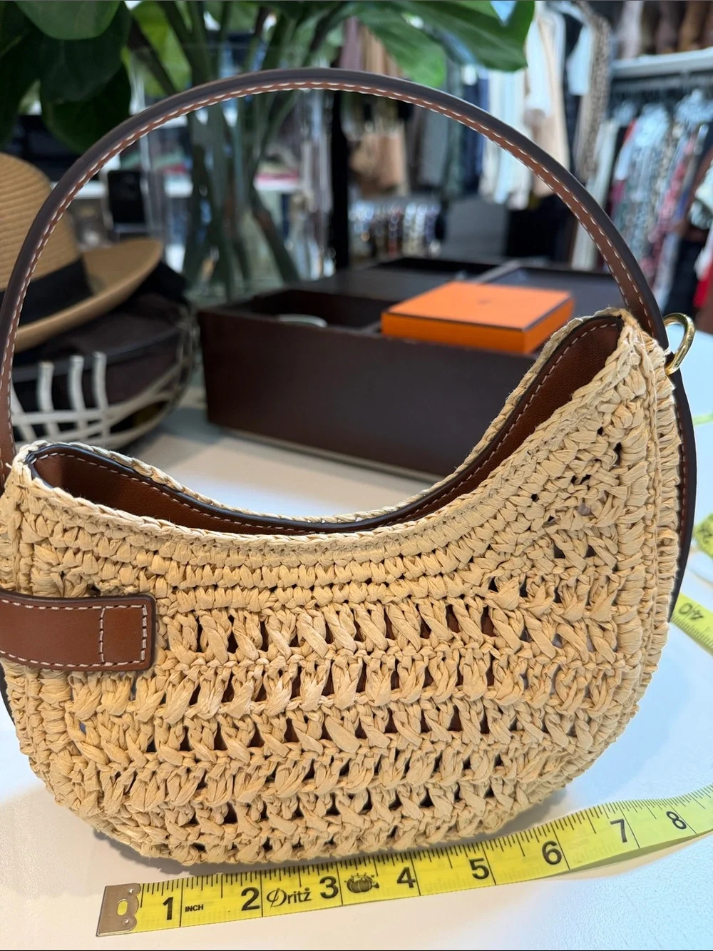 Lauren Ralph Lauren mini woven Straw Bag with Brown Leather Trim - Picture 5 of 10